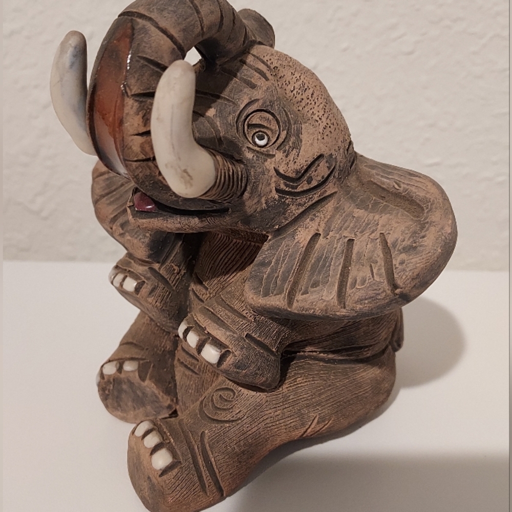 Casals Porcelain Elephant Figurine Trunk Up Tusks Sitting Peru Hand Made